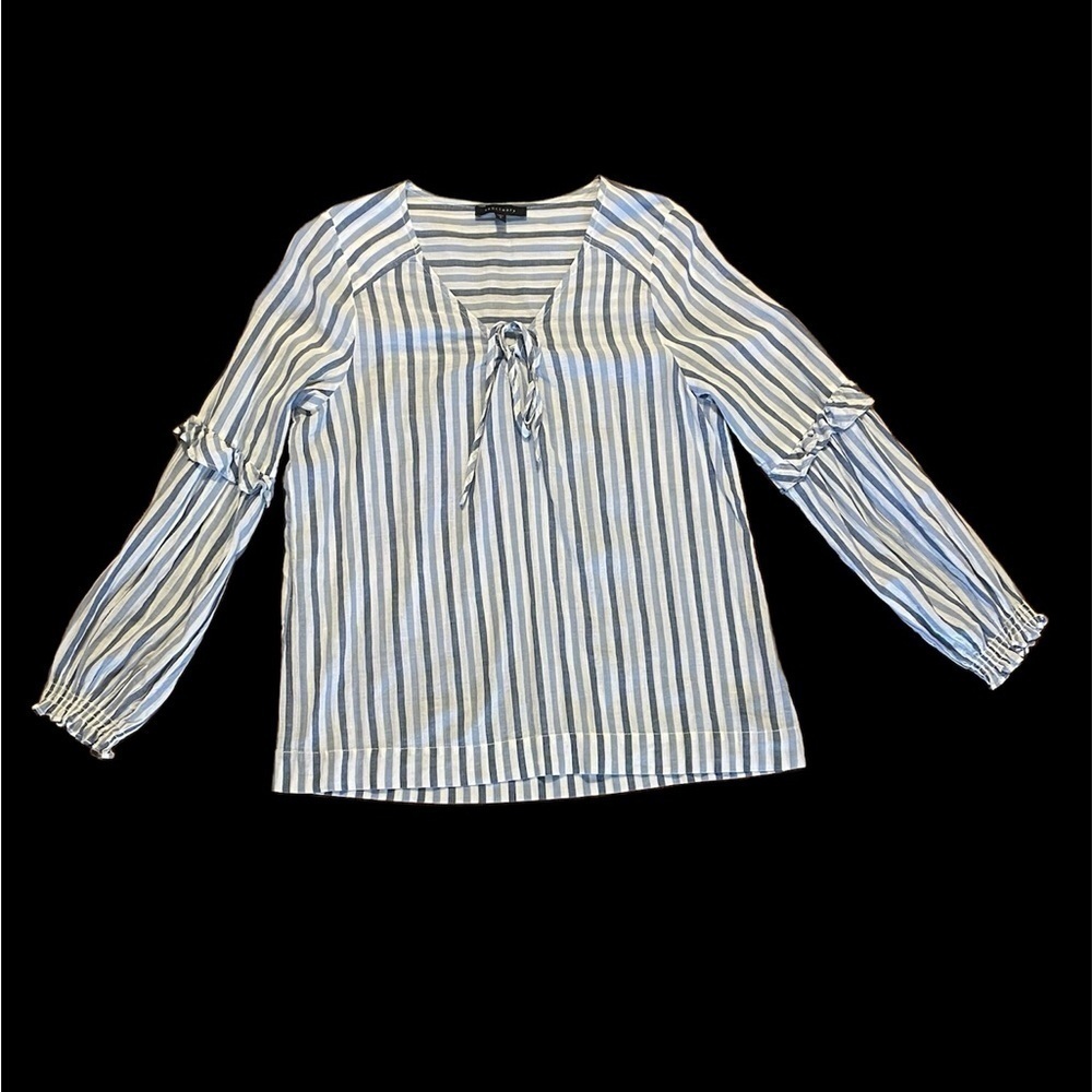 Sanctuary Clothing Womens Lace-Up Ruffled Blouse Blue long sleeve cotton